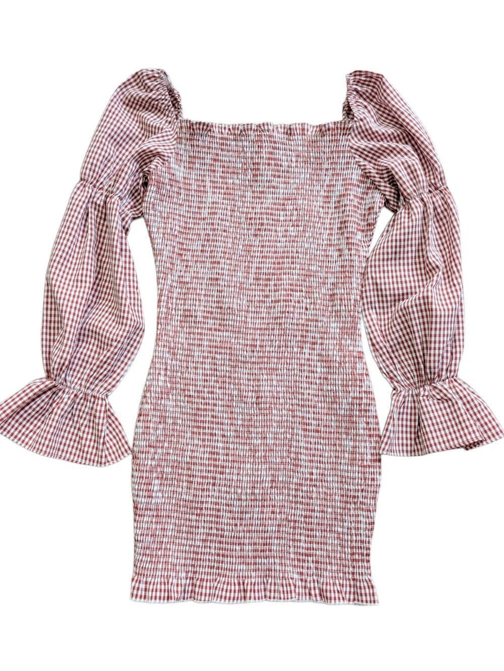 Princess Polly Womens Red White Tamsin Gingham Smocked Off-Shoulder Mini Dress 8